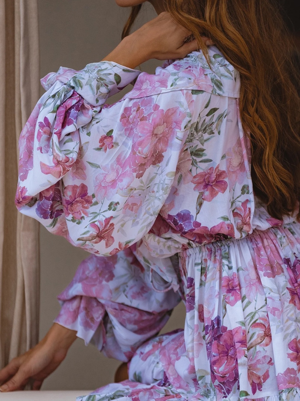 NWT BALI ELF Balloon Sleeve Ruffle V Neck Mini Dress Flowy Floral Alice US M - Picture 3 of 16